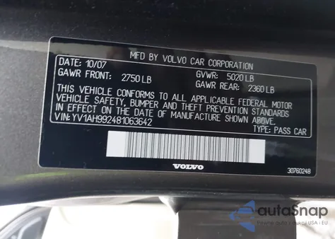 2008 Volvo S80 T6 из США, поврежденный, VIN YV1AH992481063642